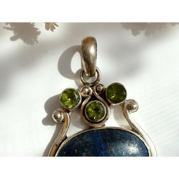 Lapis Lazuli Peridot Semi-Precious Sterling Silver Southwest 925 VintagePendant - Picture 3 of 10